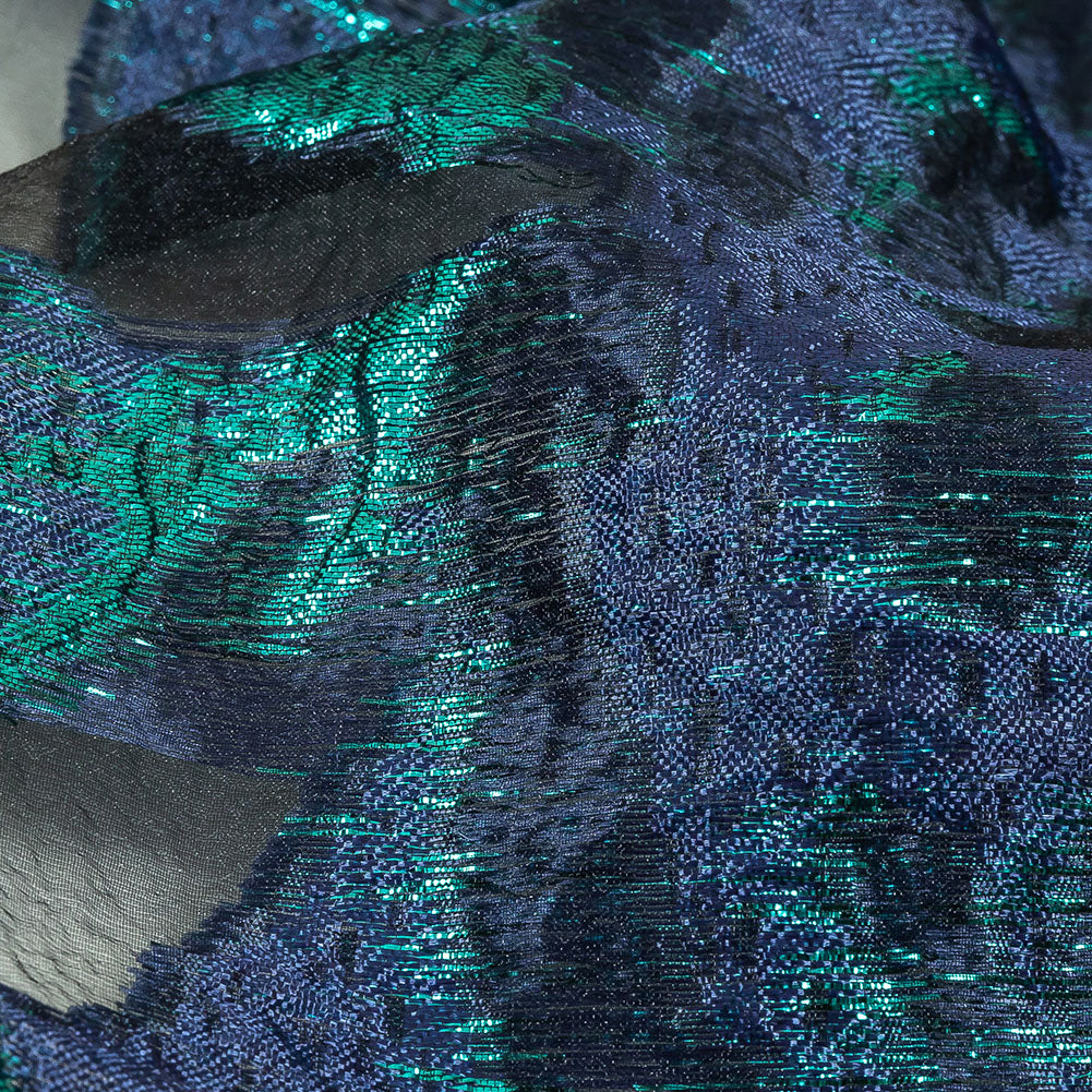 Metallic Teal and Navy Abstract Luxury Burnout Brocade Detail Metallic Teal and Navy Abstract Luxury Burnout Brocade Detail