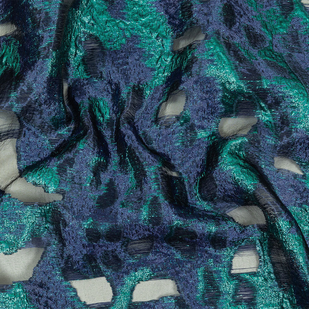 Metallic Teal and Navy Abstract Luxury Burnout Brocade Metallic Teal and Navy Abstract Luxury Burnout Brocade