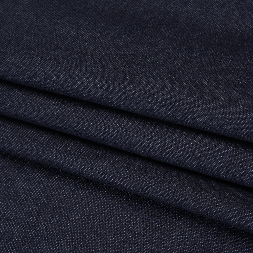 Medium Weight Stretch Cotton Denim - Dark Blue - Deadstock Folded Medium Weight Stretch Cotton Denim - Dark Blue - Deadstock Folded
