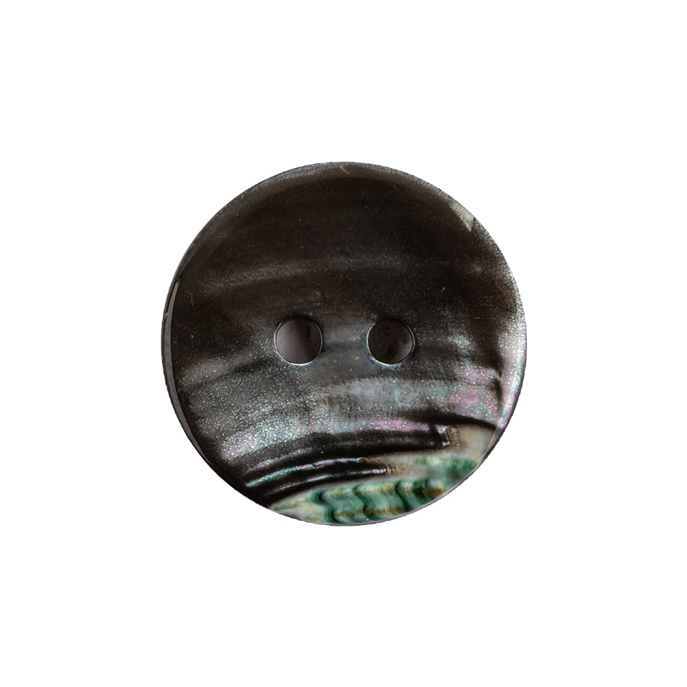 Imported Gray Mother of Pearl 2-Hole Laser Cut Shell Button - 36L/23mm Detail Imported Gray Mother of Pearl 2-Hole Laser Cut Shell Button - 36L/23mm Detail