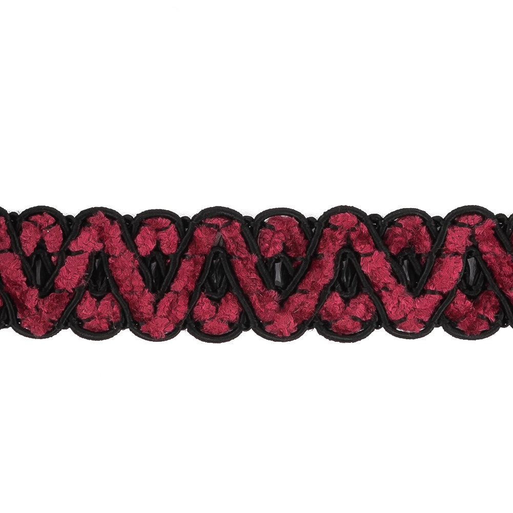 Fuchsia and Black Chenille Gimp Braided Trimming - 0.75" Detail Fuchsia and Black Chenille Gimp Braided Trimming - 0.75" Detail