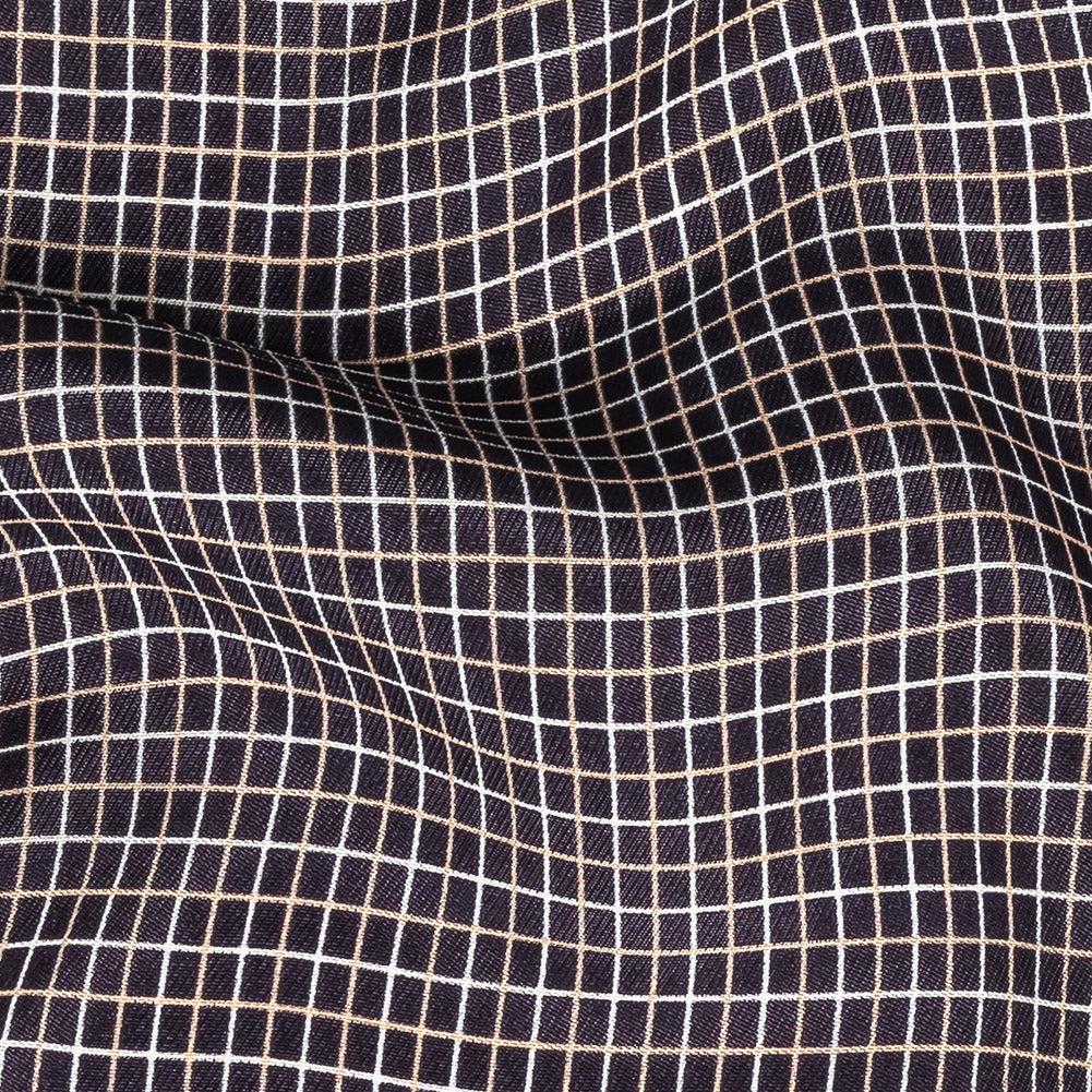 Parisian Night, Peach and Nimbus Cloud Tattersall Check Washed Viscose Twill Full Parisian Night, Peach and Nimbus Cloud Tattersall Check Washed Viscose Twill Full