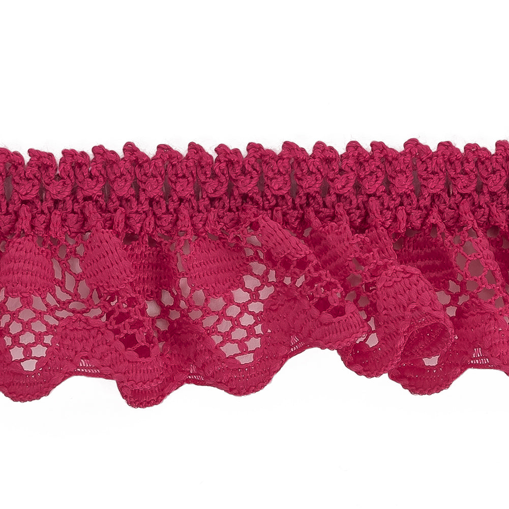 Deep Pink Ruffled Stretch Lace Trimming - 1" Detail Deep Pink Ruffled Stretch Lace Trimming - 1" Detail