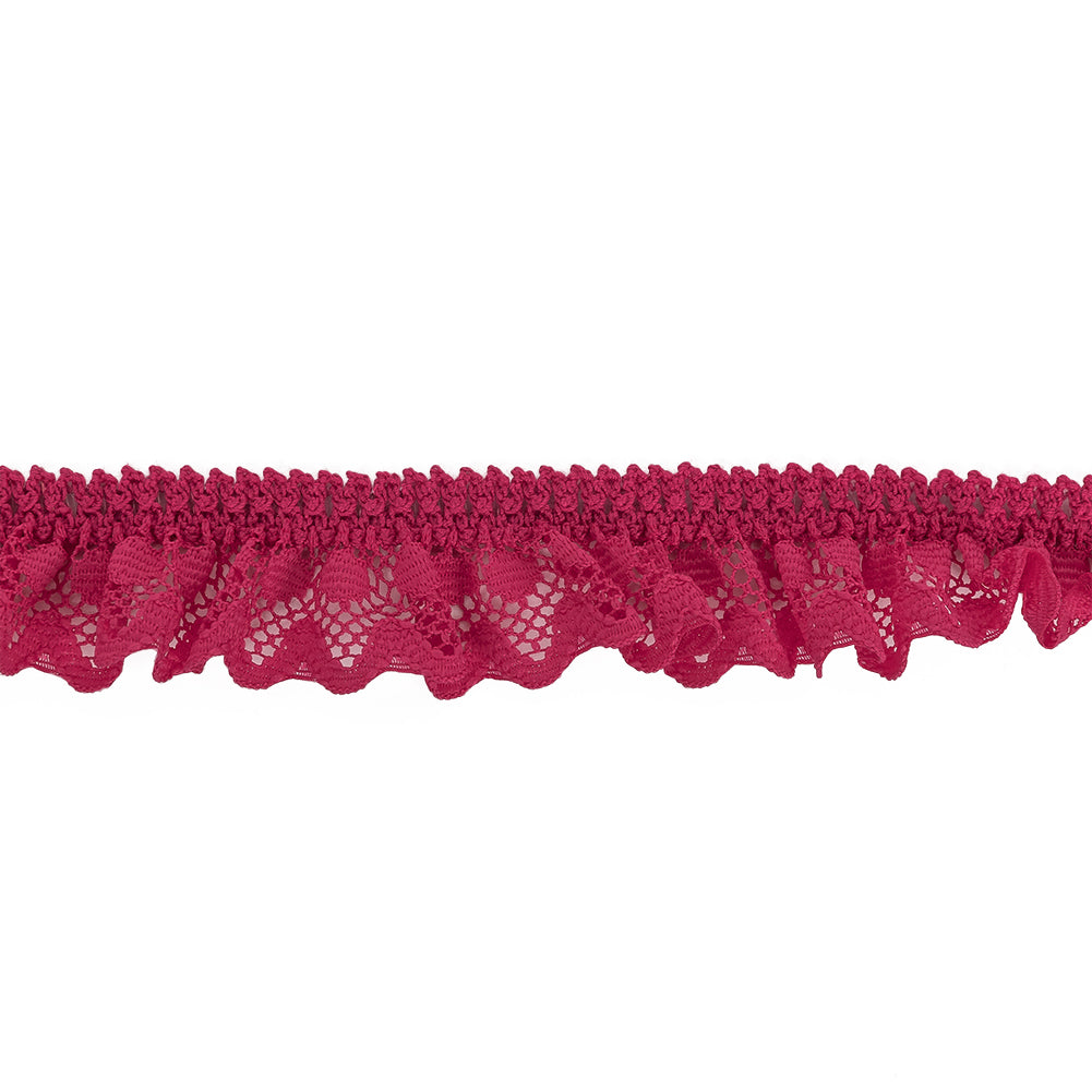 Deep Pink Ruffled Stretch Lace Trimming - 1" Deep Pink Ruffled Stretch Lace Trimming - 1"