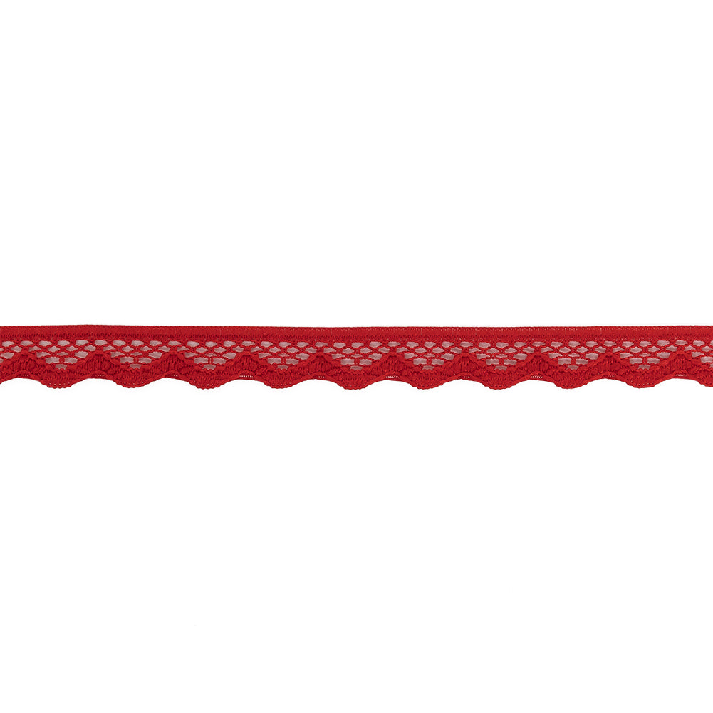 Fire Engine Red Scalloped Edge Lace Geometric Trimming - 0.5" Fire Engine Red Scalloped Edge Lace Geometric Trimming - 0.5"