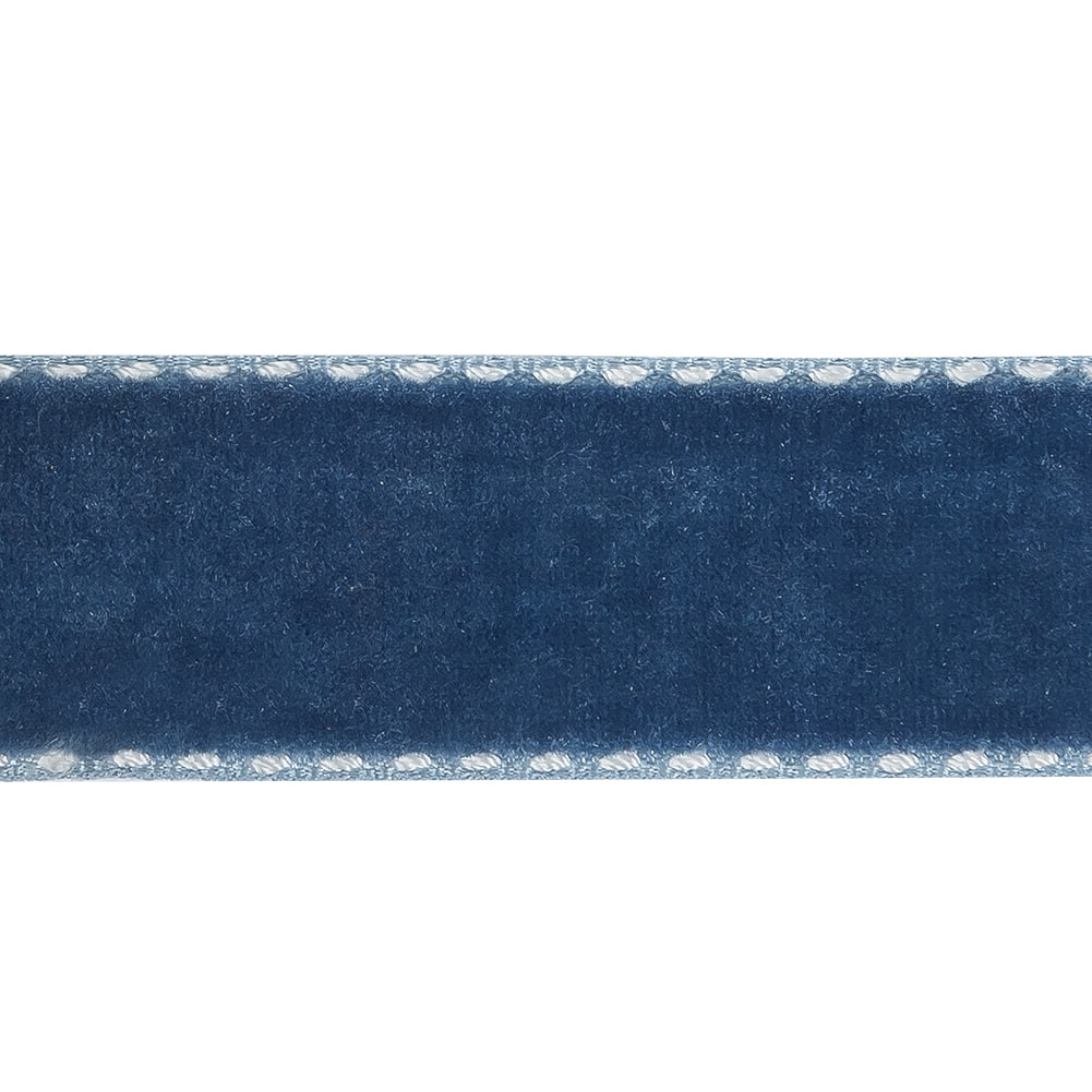 Navy Peony and White Side-Stitched Velvet Ribbon - 0.75" Detail Navy Peony and White Side-Stitched Velvet Ribbon - 0.75" Detail