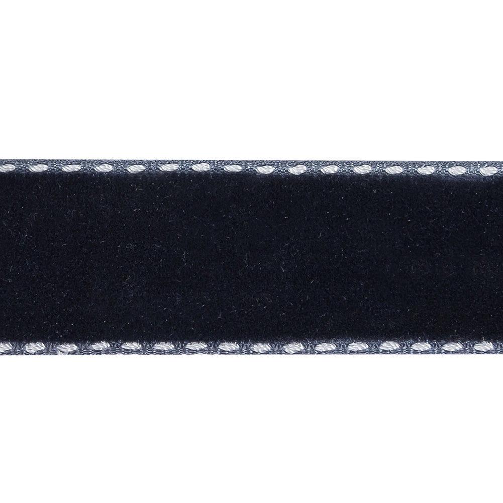 Dress Blues and White Side-Stitched Velvet Ribbon - 0.75" Detail Dress Blues and White Side-Stitched Velvet Ribbon - 0.75" Detail