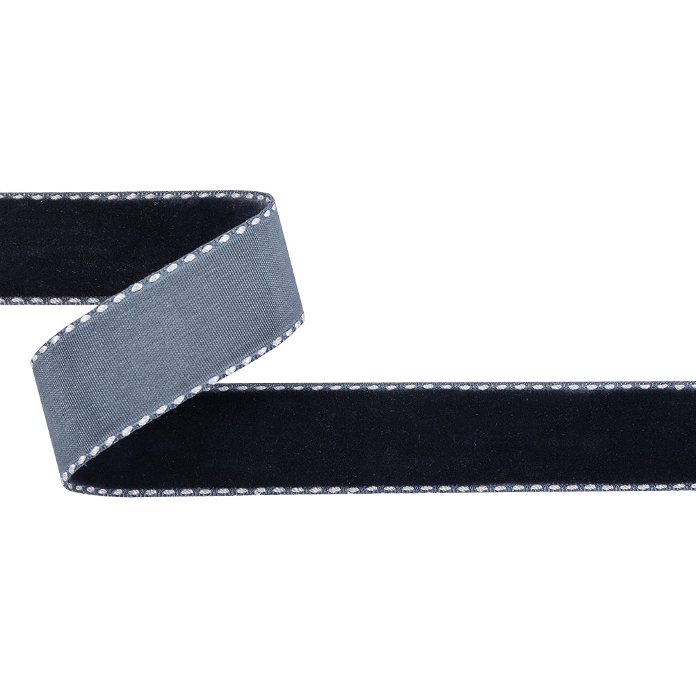 Dress Blues and White Side-Stitched Velvet Ribbon - 0.75" Dress Blues and White Side-Stitched Velvet Ribbon - 0.75"