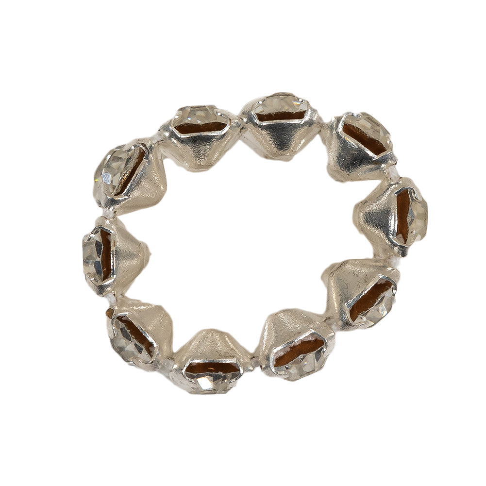 Vintage Crystal and Silver Two-Row Rhinestone Ring - 0.375" Detail Vintage Crystal and Silver Two-Row Rhinestone Ring - 0.375" Detail