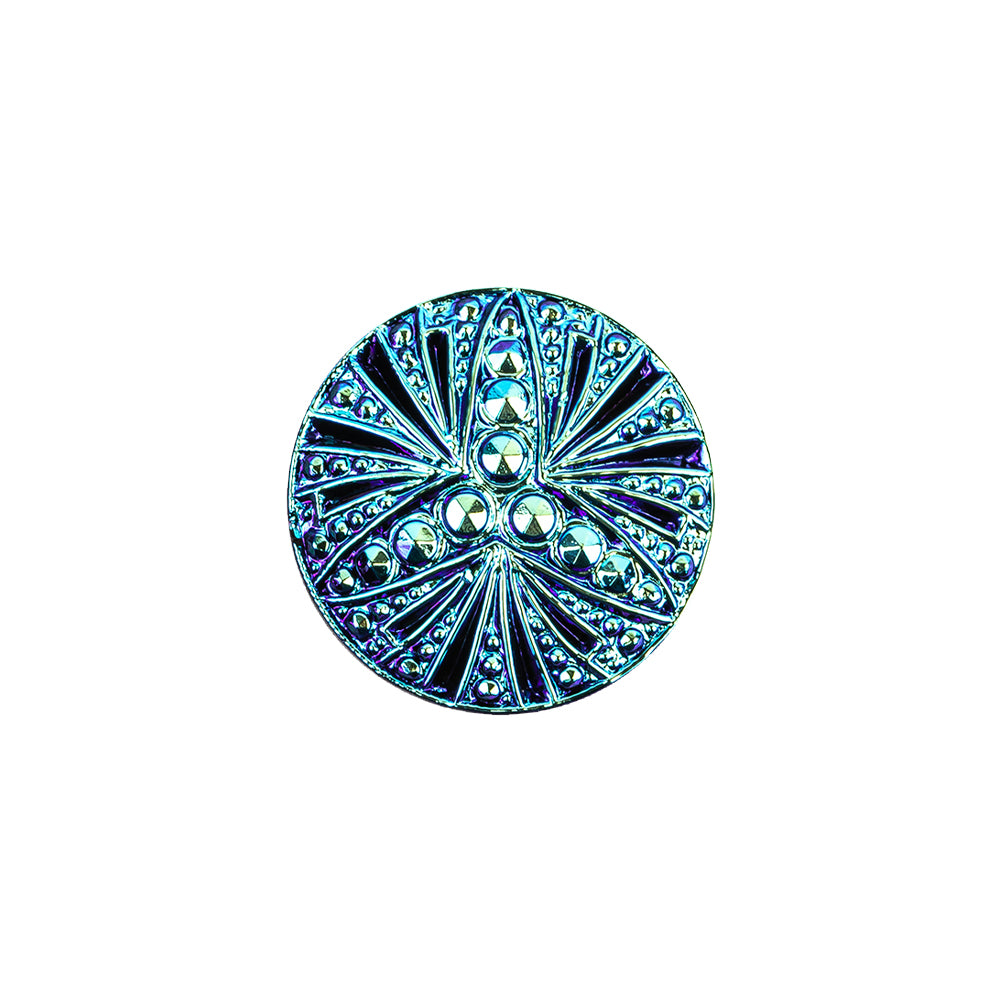 Vintage Blue Iris and Black Classical Shank Back Glass Button - 28L/18mm Vintage Blue Iris and Black Classical Shank Back Glass Button - 28L/18mm