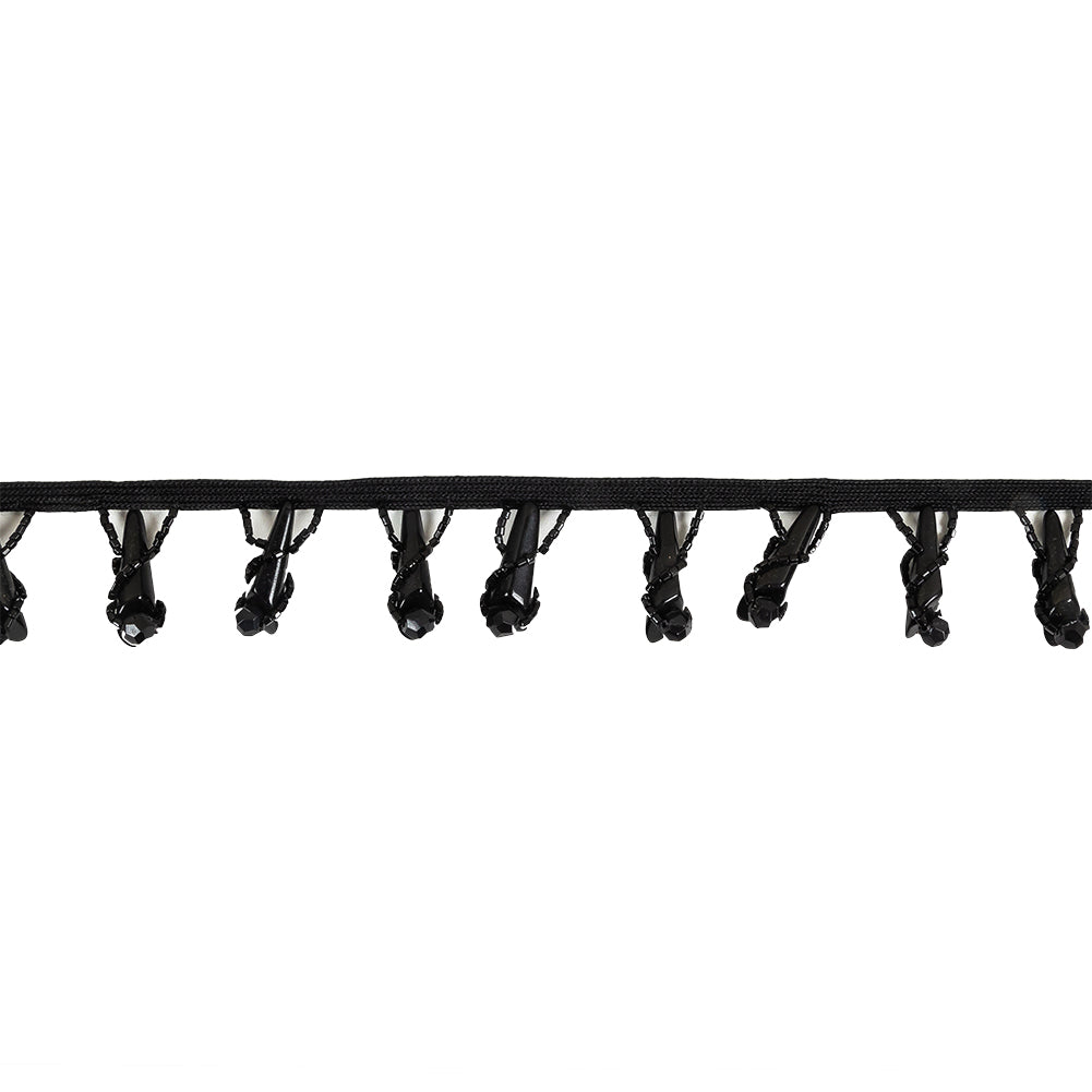 Vintage Black Glass Spikes Beaded Fringe - 1.125" Vintage Black Glass Spikes Beaded Fringe - 1.125"