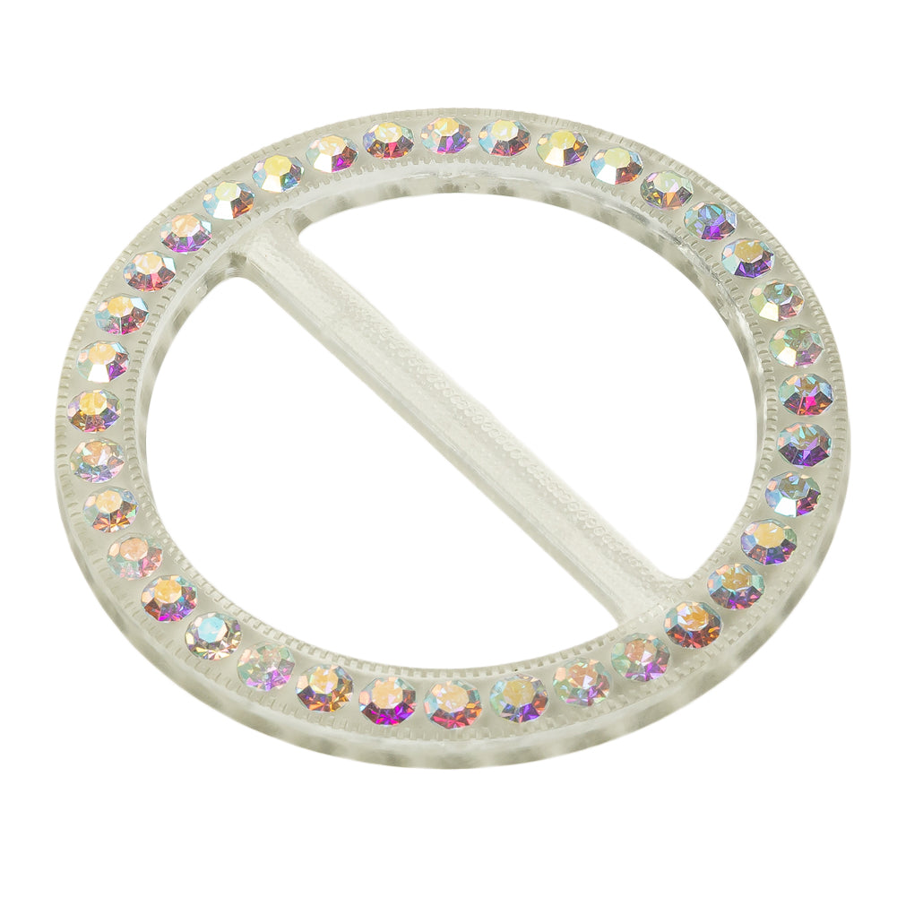 Vintage AB Crystal Rhinestones and Clear Circular Plastic Slider - 2.625" Folded Vintage AB Crystal Rhinestones and Clear Circular Plastic Slider - 2.625" Folded