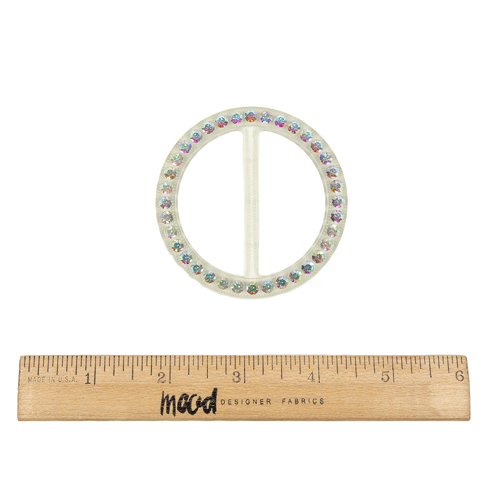 Vintage AB Crystal Rhinestones and Clear Circular Plastic Slider - 2.625" Full Vintage AB Crystal Rhinestones and Clear Circular Plastic Slider - 2.625" Full