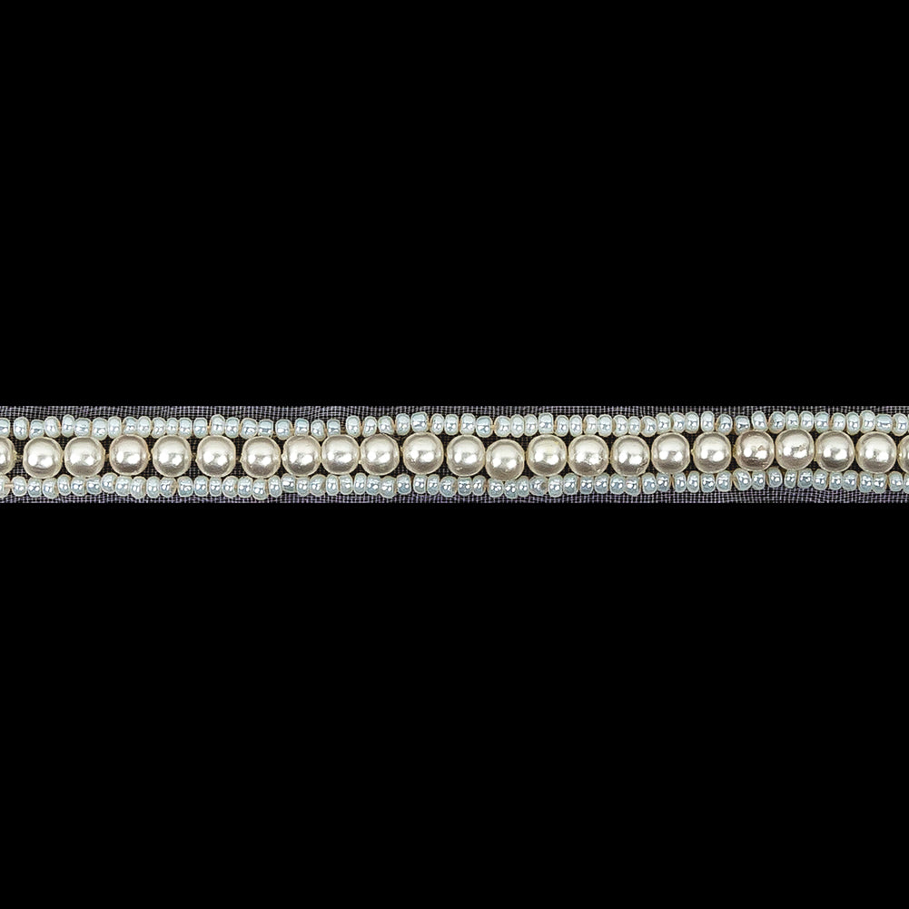 Vintage One Row Pearl and White Beaded Trim - 0.25" Detail Vintage One Row Pearl and White Beaded Trim - 0.25" Detail