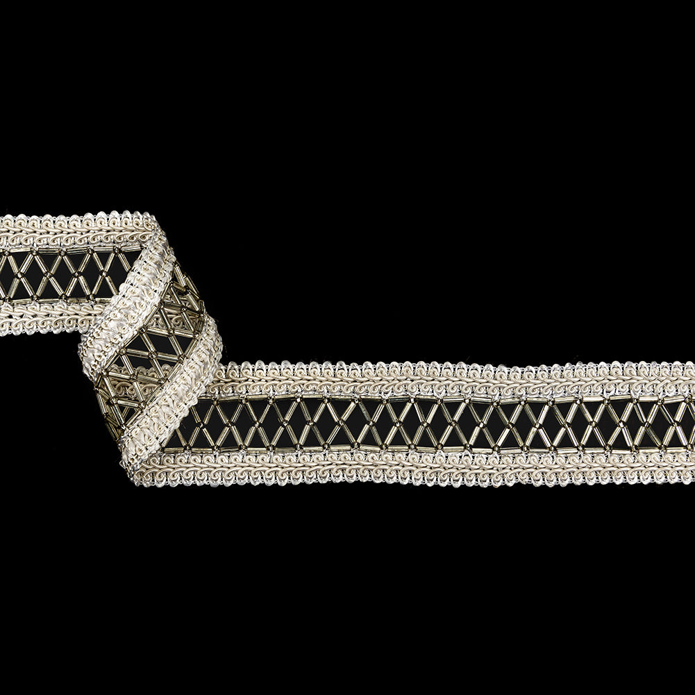 Vintage Off-White Cotton Blend Gimp Braided Trim with Beaded Center - 1.5" Vintage Off-White Cotton Blend Gimp Braided Trim with Beaded Center - 1.5"