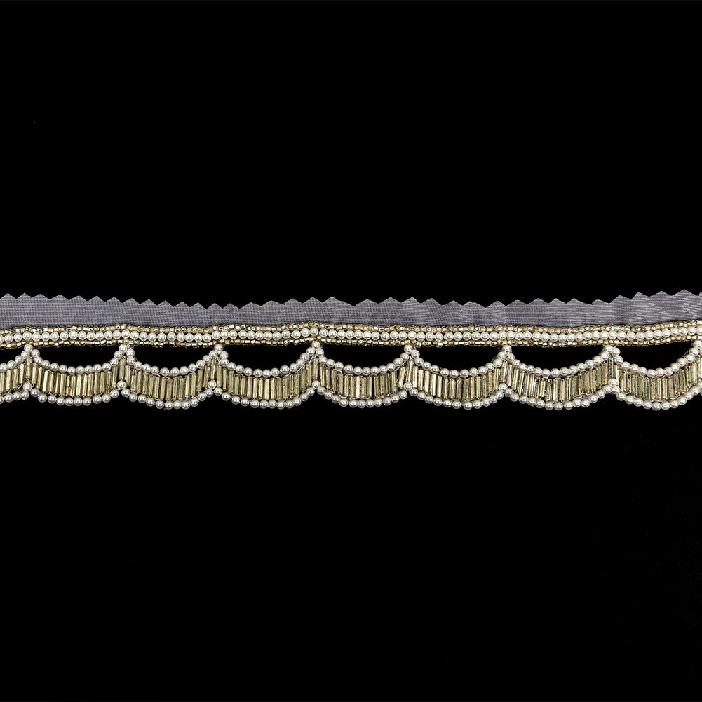 Vintage Fancy Pearl and Off-White Scallop Beaded Fringe - 1" Vintage Fancy Pearl and Off-White Scallop Beaded Fringe - 1"