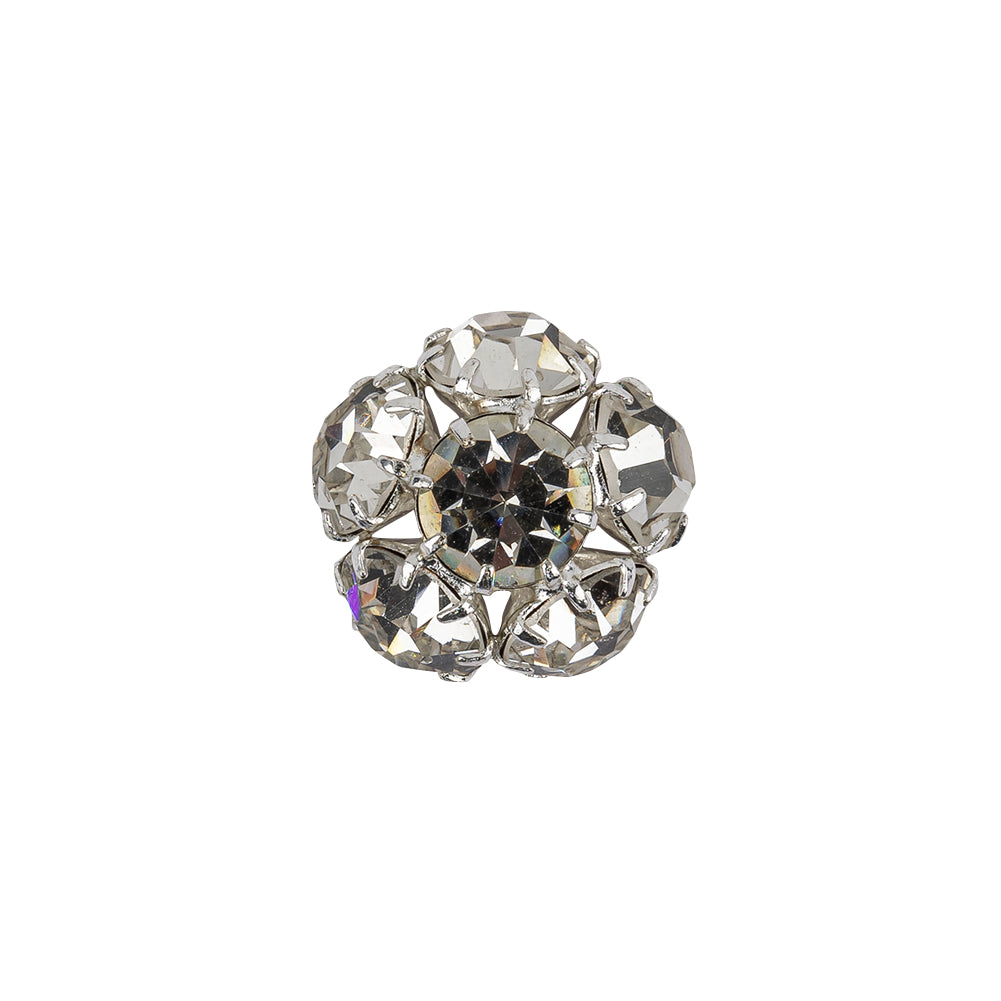 Vintage Swarovski Crystal Rhinestones and Silver Metal Floral Shank Back Button - 25L/16mm Vintage Swarovski Crystal Rhinestones and Silver Metal Floral Shank Back Button - 25L/16mm