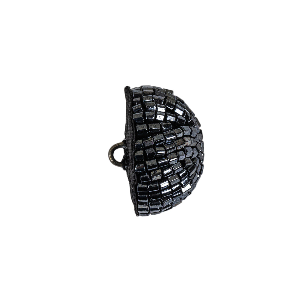 Vintage Gunmetal Seed Beaded Domed Shank Back Button - 32L/20mm Folded Vintage Gunmetal Seed Beaded Domed Shank Back Button - 32L/20mm Folded