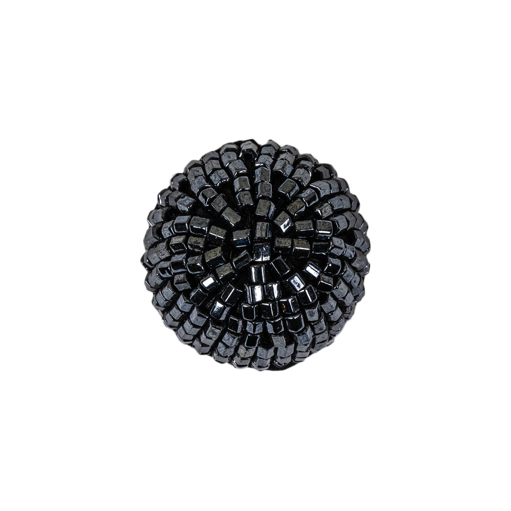 Vintage Gunmetal Seed Beaded Domed Shank Back Button - 32L/20mm Vintage Gunmetal Seed Beaded Domed Shank Back Button - 32L/20mm