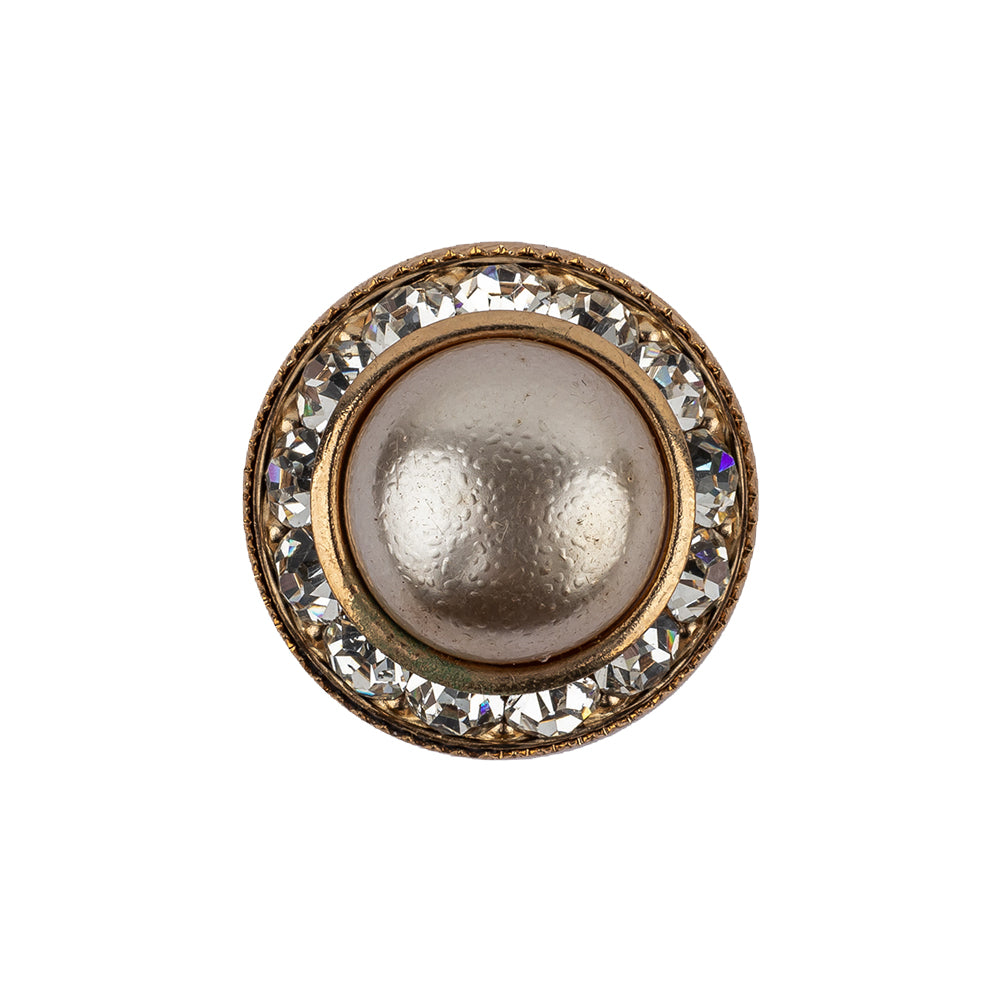 Vintage Swarovski Pearl, Crystal Rhinestones and Gold Metal Shank Back Button - 34L/21.5mm Vintage Swarovski Pearl, Crystal Rhinestones and Gold Metal Shank Back Button - 34L/21.5mm