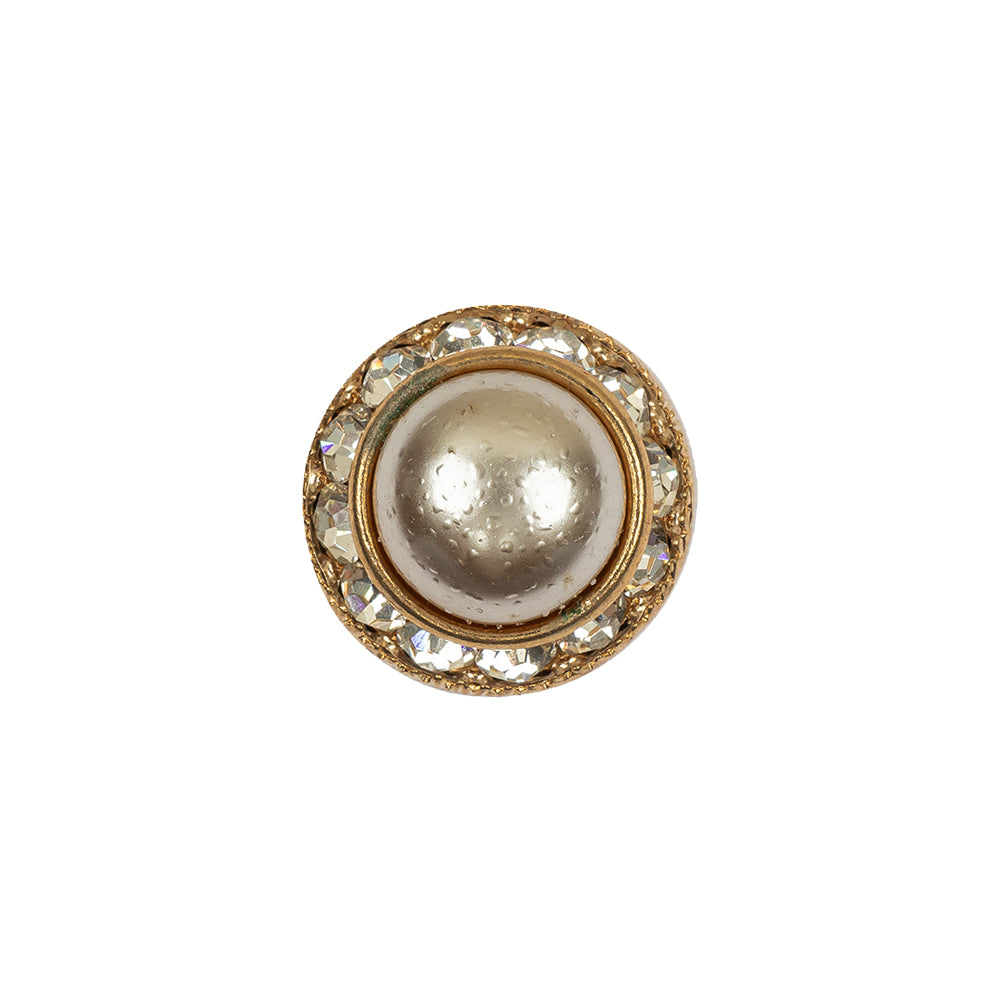 Vintage One Row Crystal Rhinestones and Gold Metal Shank Button with Pearl Finished Center - 24L/15mm Vintage One Row Crystal Rhinestones and Gold Metal Shank Button with Pearl Finished Center - 24L/15mm