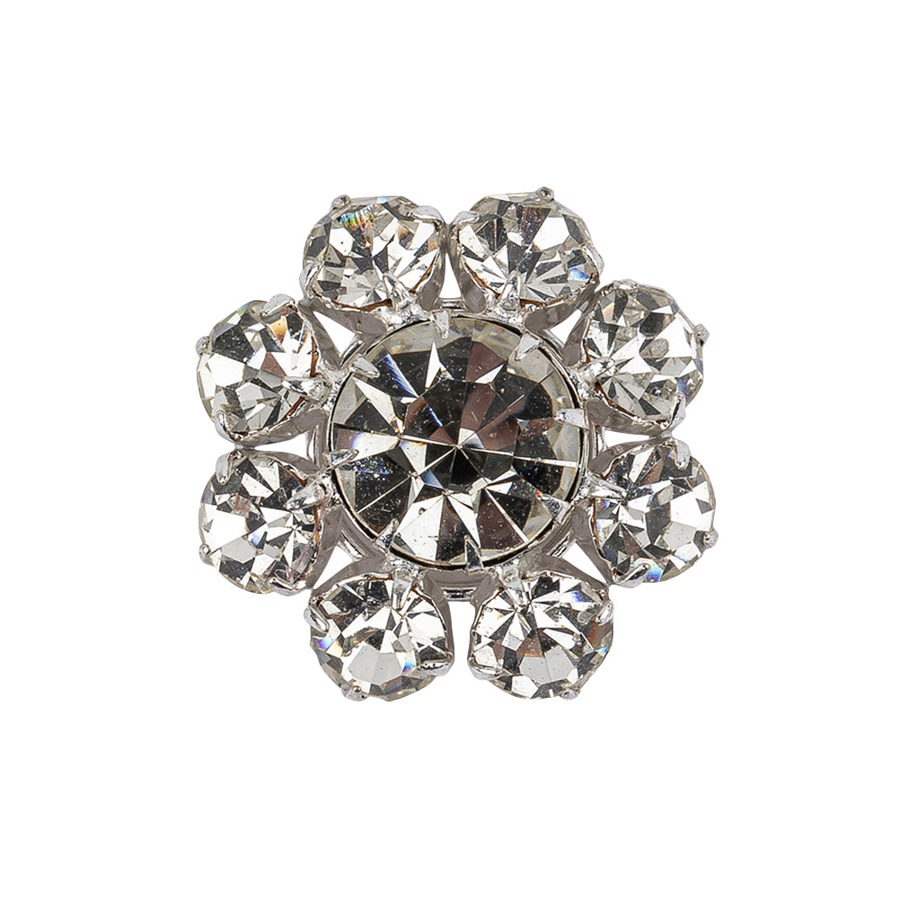 Vintage Swarovski Crystal Rhinestones and Silver Metal Floral Shank Back Button - 40L/25.5mm Vintage Swarovski Crystal Rhinestones and Silver Metal Floral Shank Back Button - 40L/25.5mm