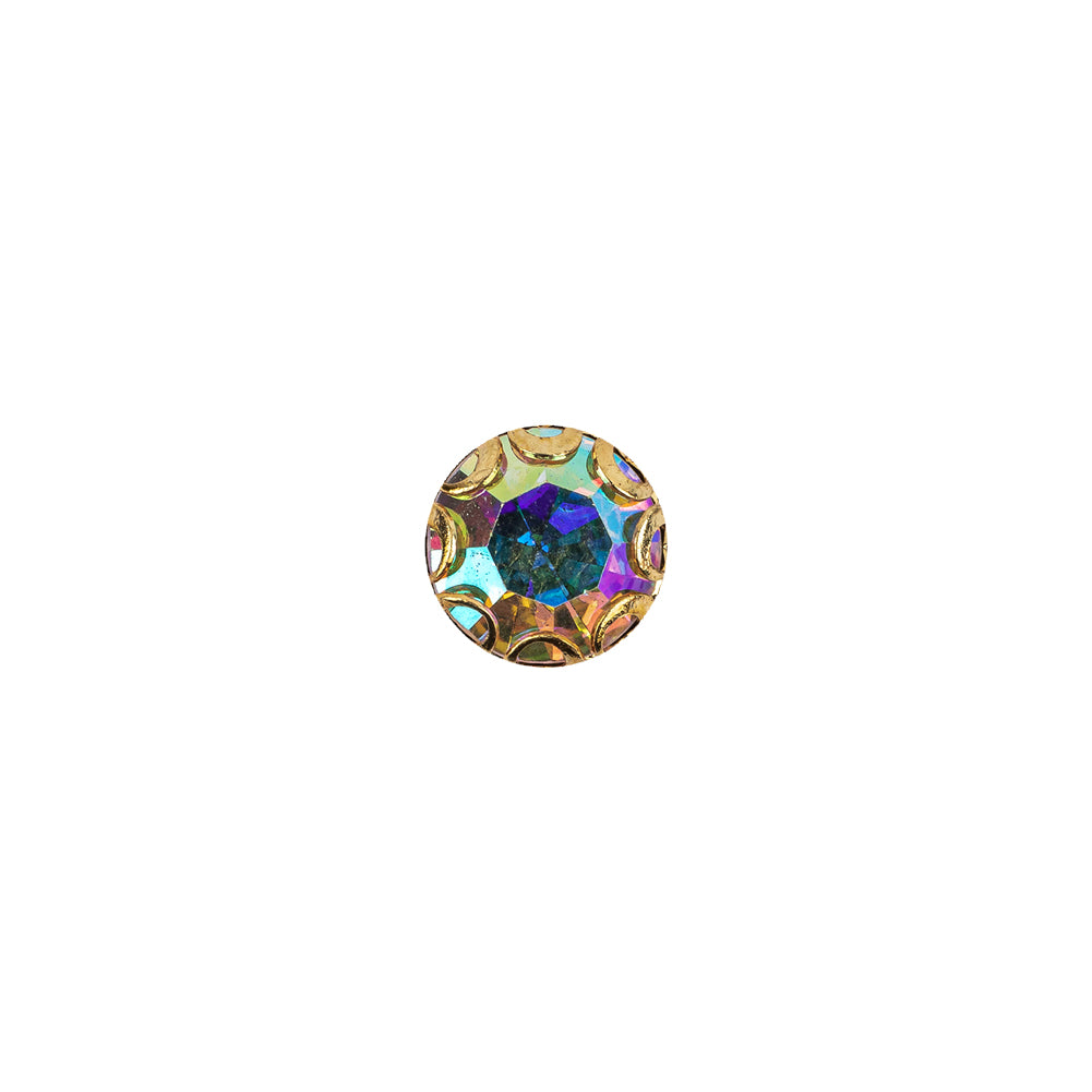 Vintage Swarovski Crystal AB Rhinestone and Gold Edged Self Back Button - 14L/9mm Vintage Swarovski Crystal AB Rhinestone and Gold Edged Self Back Button - 14L/9mm