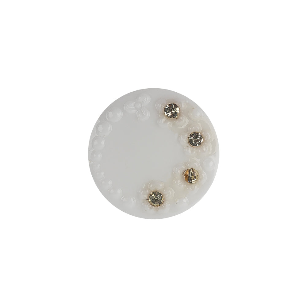 Vintage Chalk White and Crystal Rhinestones Floral Glass Button - 28L/18mm Vintage Chalk White and Crystal Rhinestones Floral Glass Button - 28L/18mm