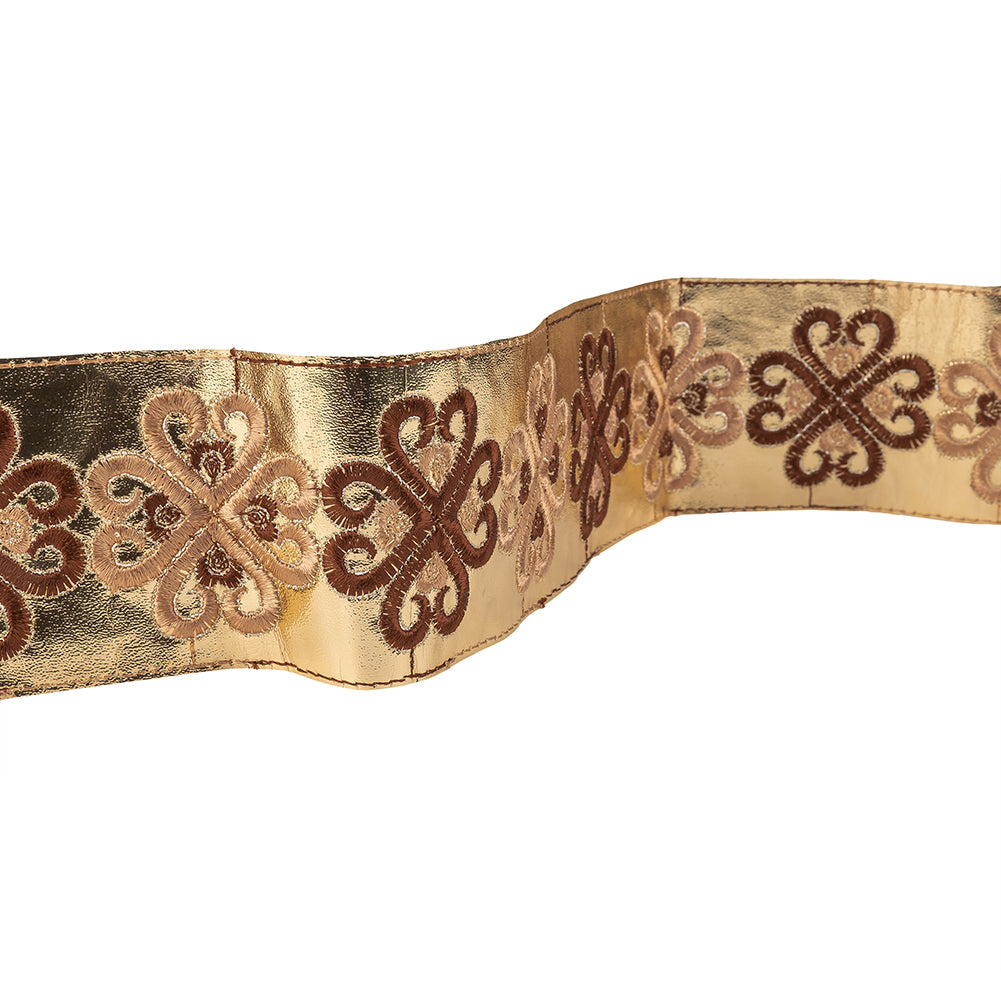 Vintage English Beige and Brown Embroidered Gold Metallic Vinyl Ribbon - 2.75" Vintage English Beige and Brown Embroidered Gold Metallic Vinyl Ribbon - 2.75"