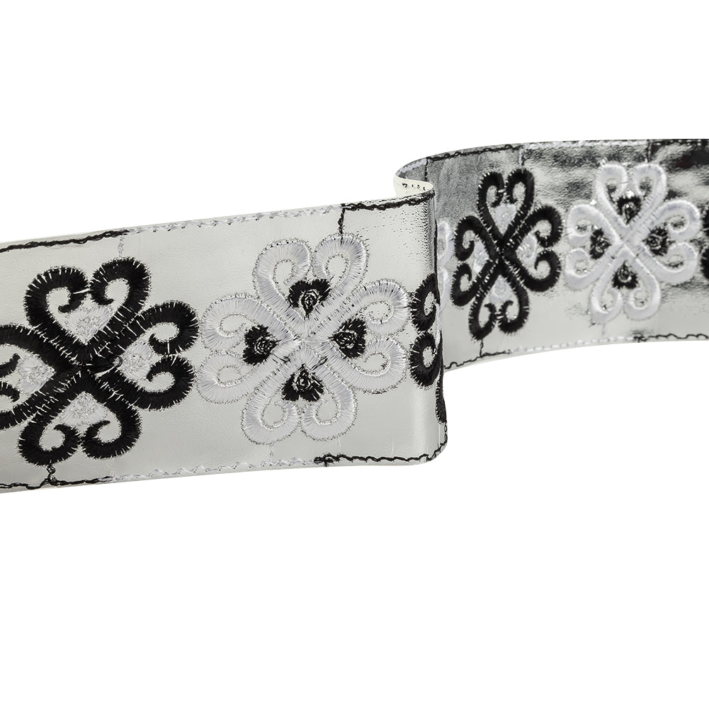 Vintage English White and Black Embroidered Silver Metallic Vinyl Ribbon - 2.75" Vintage English White and Black Embroidered Silver Metallic Vinyl Ribbon - 2.75"