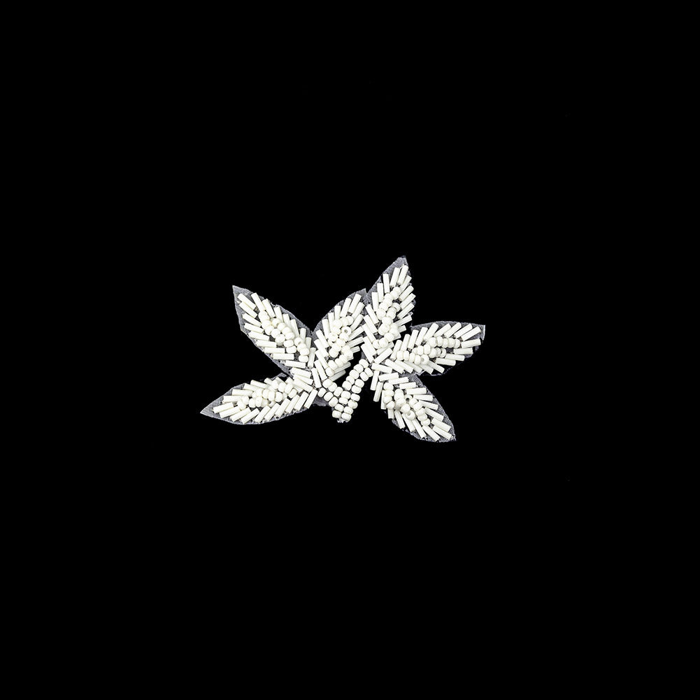 Vintage Opaque White Bugle and Seed Beaded Foliage Applique - 2.25" x 3.25" Vintage Opaque White Bugle and Seed Beaded Foliage Applique - 2.25" x 3.25"