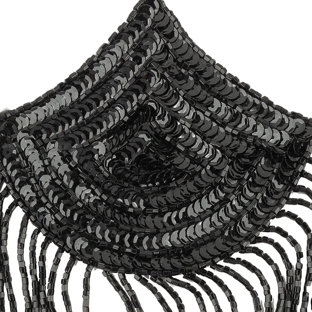 Vintage Black Paillette Sequins and Jet Beaded Abstract Applique - 7.375" x 4.25" Detail Vintage Black Paillette Sequins and Jet Beaded Abstract Applique - 7.375" x 4.25" Detail