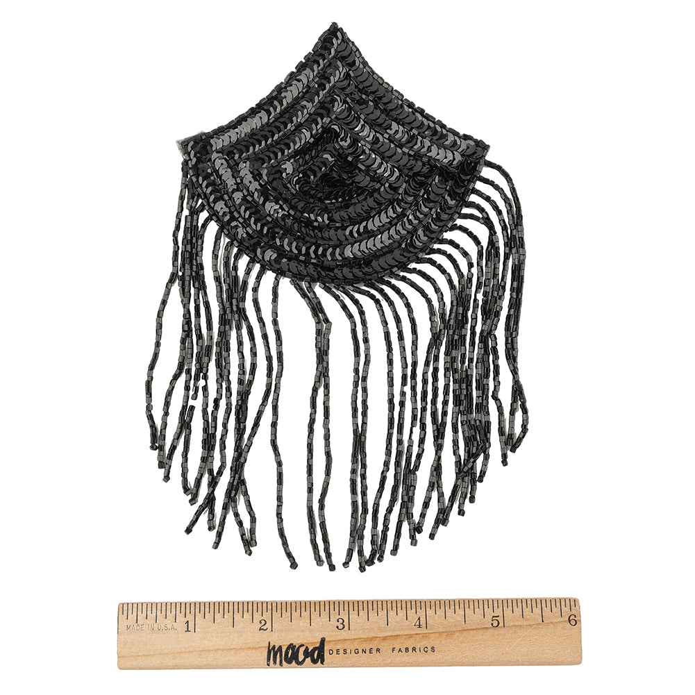 Vintage Black Paillette Sequins and Jet Beaded Abstract Applique - 7.375" x 4.25" Full Vintage Black Paillette Sequins and Jet Beaded Abstract Applique - 7.375" x 4.25" Full