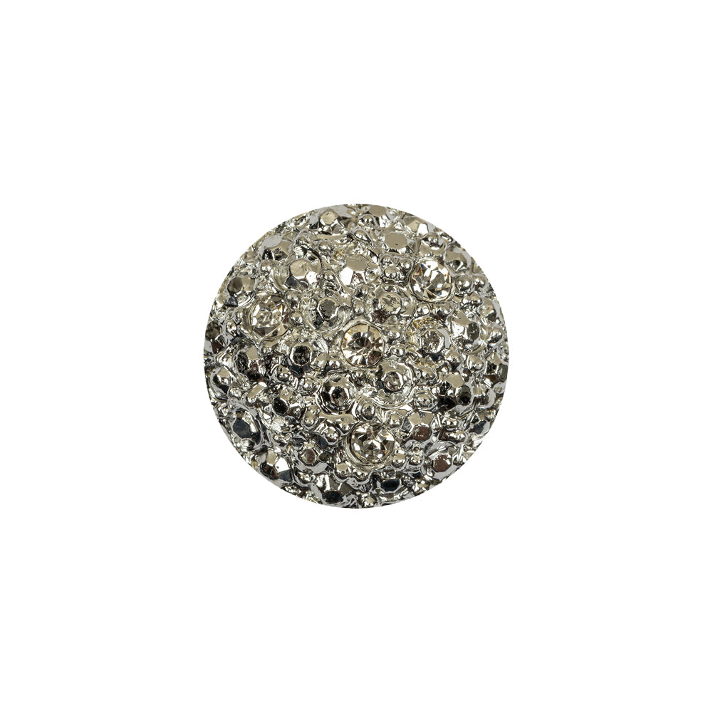 Vintage Shiny Silver Hammered Metal Shank Back Button with Rhinestone Trio - 28L/18mm Vintage Shiny Silver Hammered Metal Shank Back Button with Rhinestone Trio - 28L/18mm