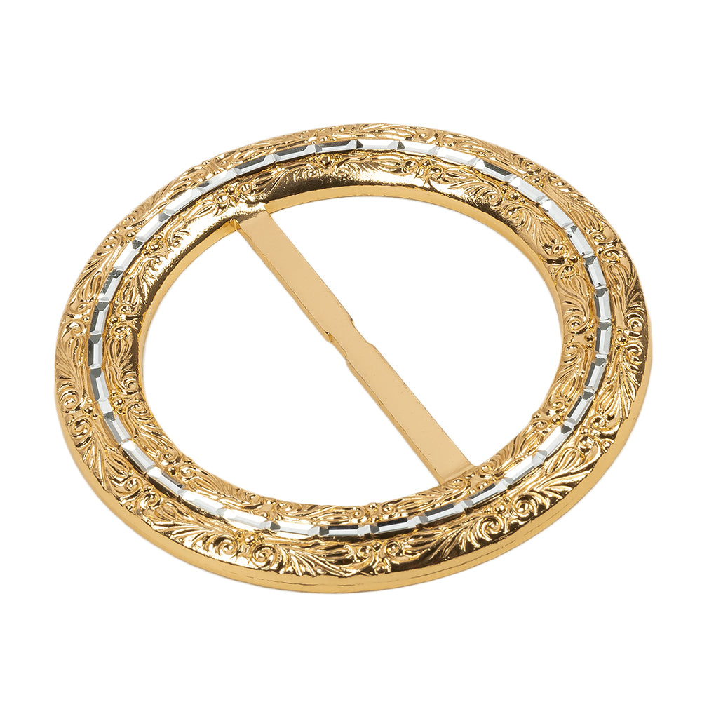 Vintage Gold Classical Swirls Round Slider with Faceted Silver Band - 2.75" x 2.75" Folded Vintage Gold Classical Swirls Round Slider with Faceted Silver Band - 2.75" x 2.75" Folded