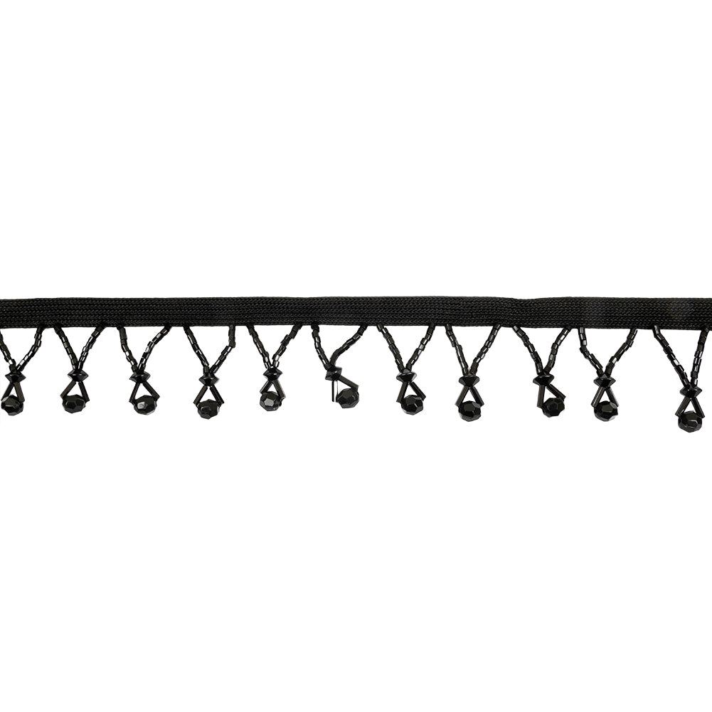 Vintage Black Faceted Round and Seed Beaded Fringe Trim - 1.375" Vintage Black Faceted Round and Seed Beaded Fringe Trim - 1.375"