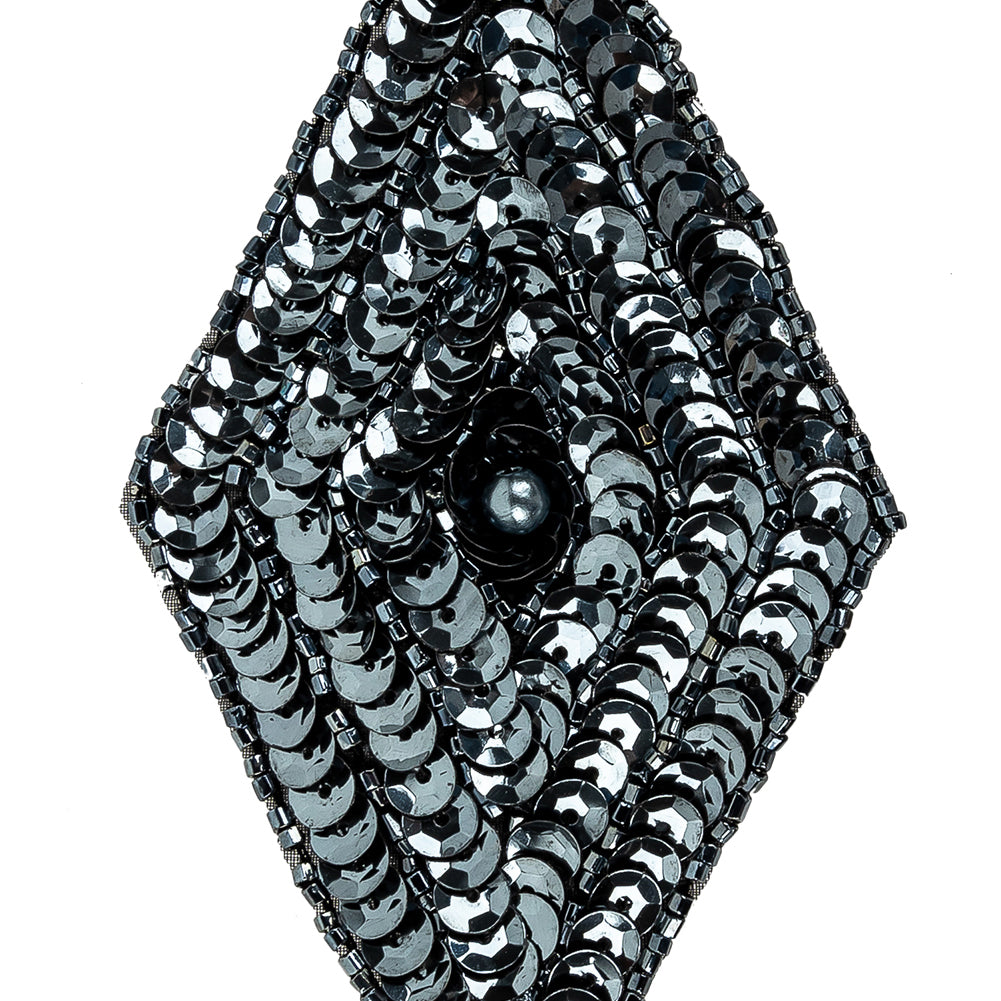 Vintage Gunmetal Sequins and Beaded Diamond Applique - 5" x 2.75" Detail Vintage Gunmetal Sequins and Beaded Diamond Applique - 5" x 2.75" Detail