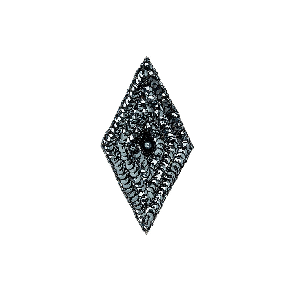 Vintage Gunmetal Sequins and Beaded Diamond Applique - 5" x 2.75" Vintage Gunmetal Sequins and Beaded Diamond Applique - 5" x 2.75"