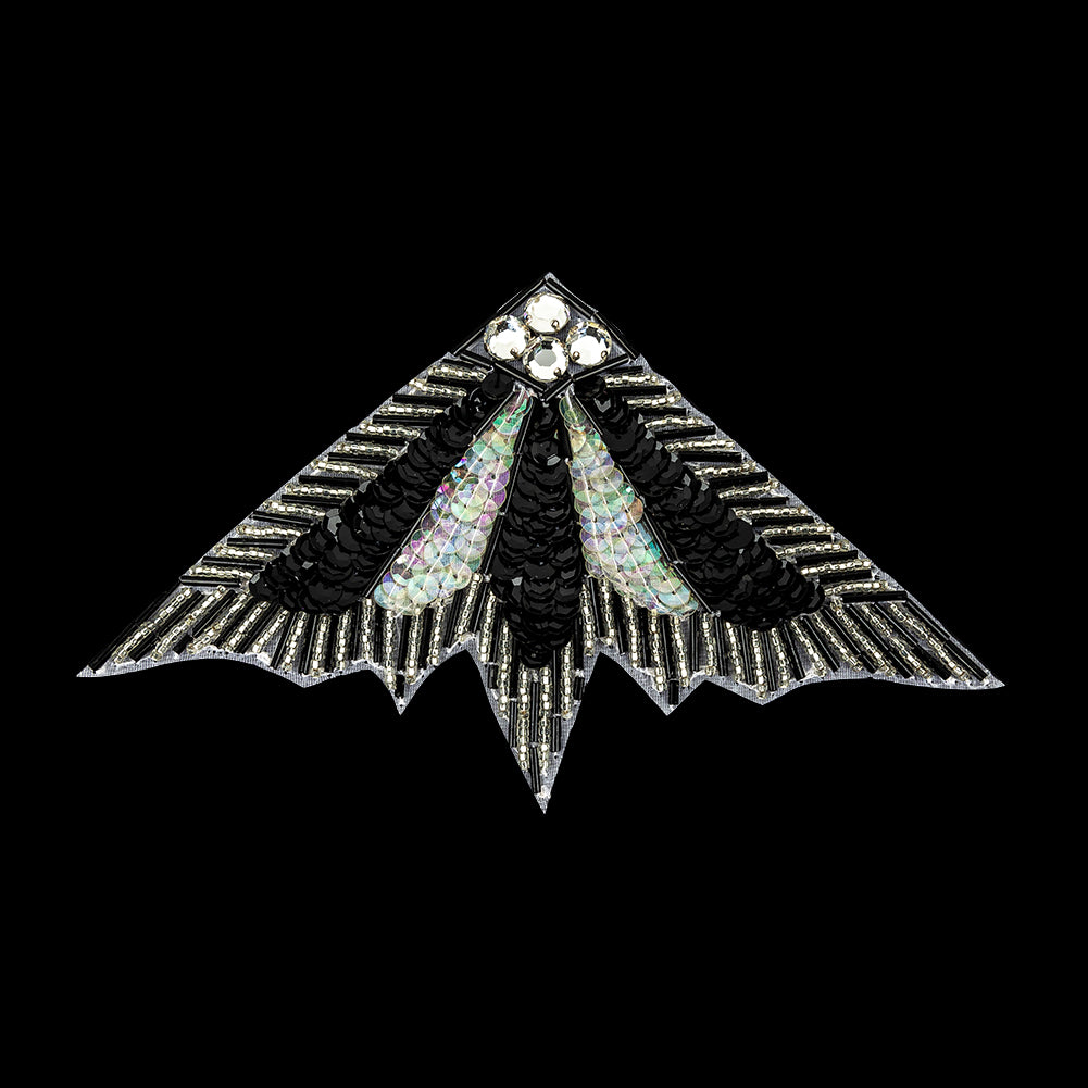 Vintage Crystal Iris and Black Sequins with Crystal Rhinestones Silver and Black Beaded Abstract Fan Applique - 4.25" x 7" Vintage Crystal Iris and Black Sequins with Crystal Rhinestones Silver and Black Beaded Abstract Fan Applique - 4.25" x 7"