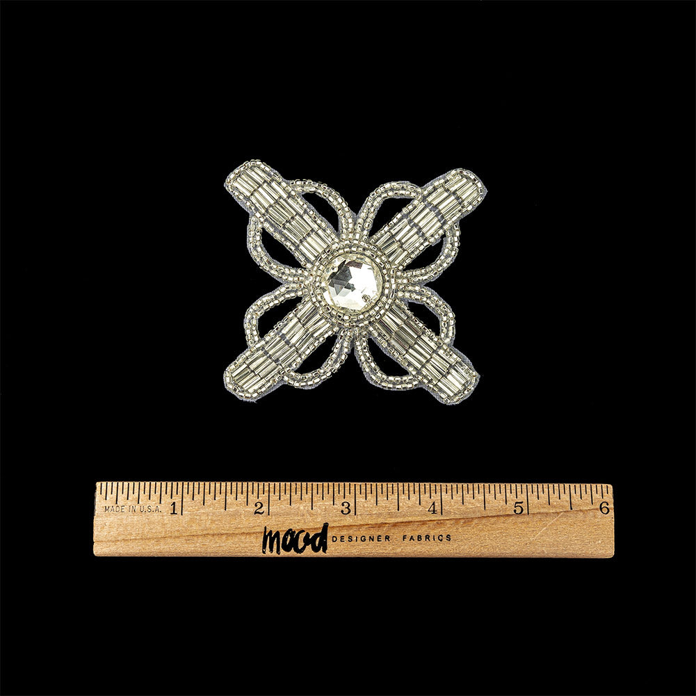 Vintage Crystal and Silver-lined Beaded Abstract Applique - 3.75" Full Vintage Crystal and Silver-lined Beaded Abstract Applique - 3.75" Full