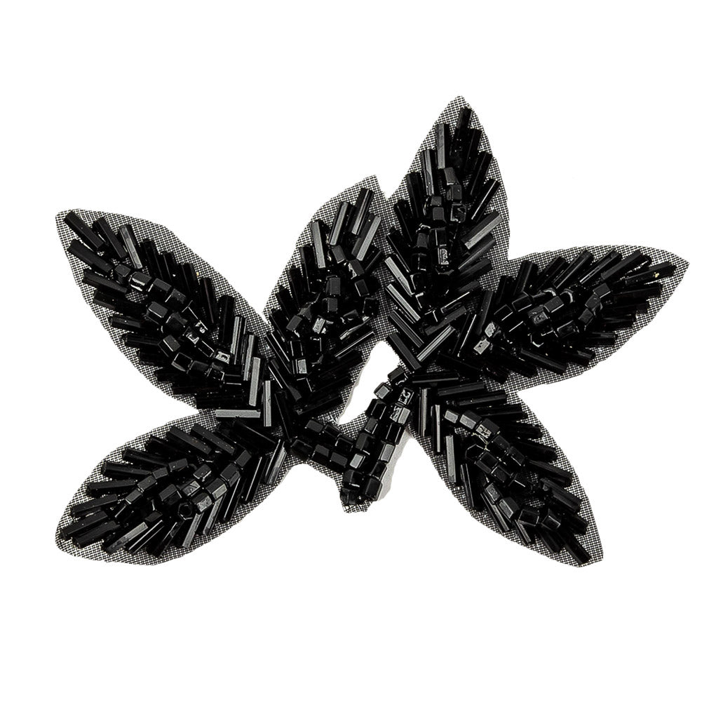 Vintage Black Bugle and Seed Beaded Foliage Applique - 2.25" x 3.25" Detail Vintage Black Bugle and Seed Beaded Foliage Applique - 2.25" x 3.25" Detail