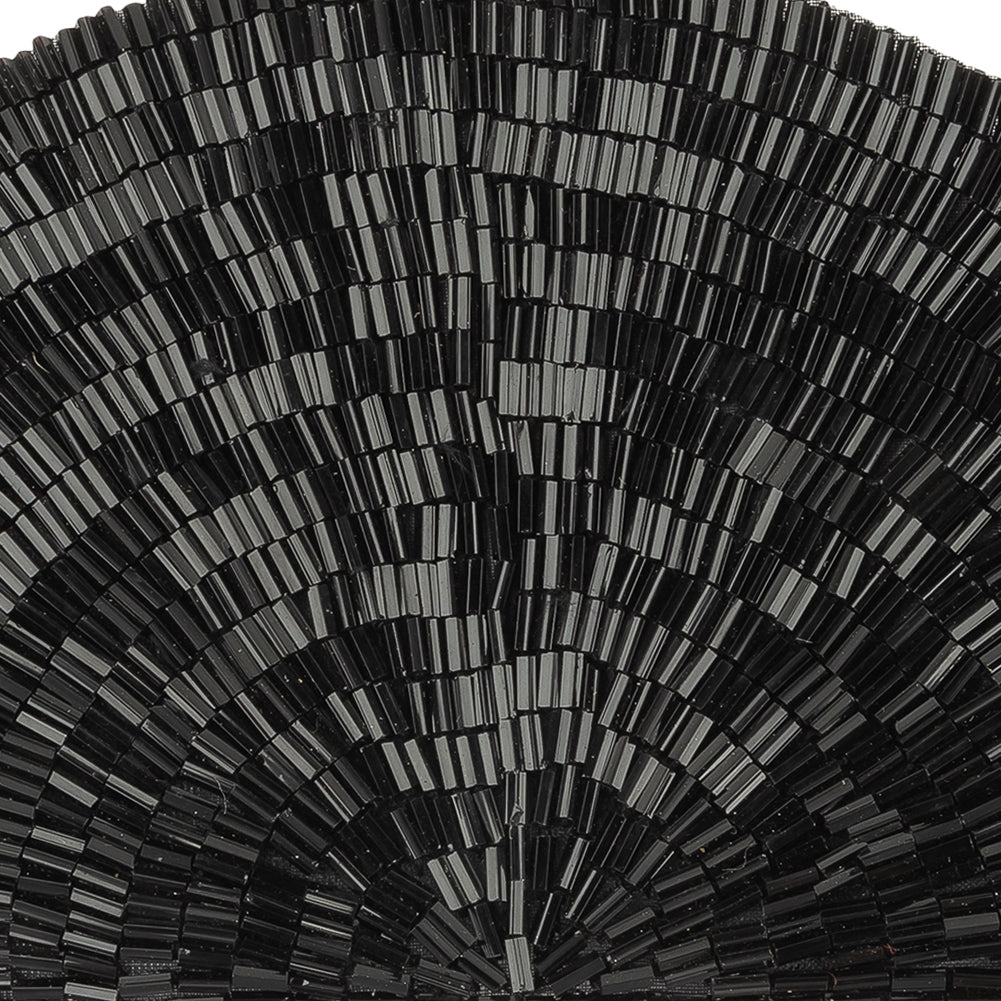 Vintage Black Bugle Beaded Domed Fan Applique - 3.5" x 6.875" Detail Vintage Black Bugle Beaded Domed Fan Applique - 3.5" x 6.875" Detail