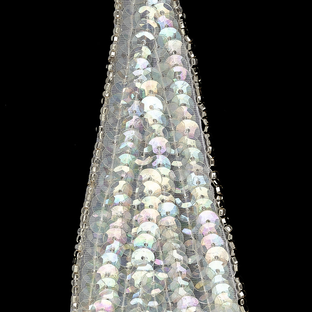 Vintage Crystal Iris Sequins and Silver-Lined Beads Triangle Applique - 4.875" x 1.875" Detail Vintage Crystal Iris Sequins and Silver-Lined Beads Triangle Applique - 4.875" x 1.875" Detail