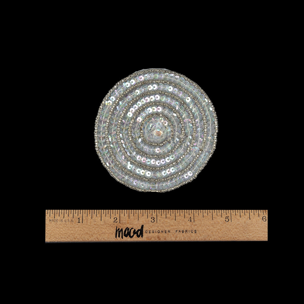 Vintage White Iris Sequins and Silver Lined Seed Beaded Concentric Circles Applique - 3.375" Full Vintage White Iris Sequins and Silver Lined Seed Beaded Concentric Circles Applique - 3.375" Full
