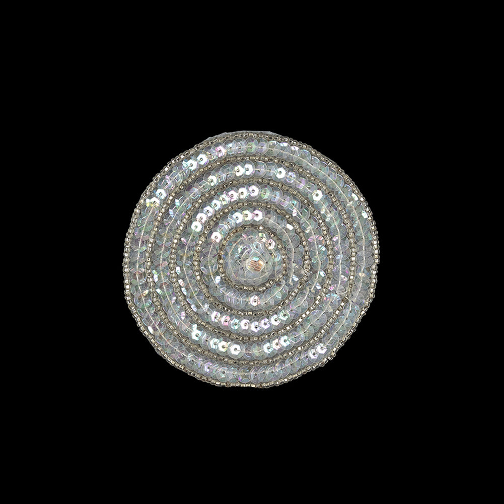 Vintage White Iris Sequins and Silver Lined Seed Beaded Concentric Circles Applique - 3.375" Vintage White Iris Sequins and Silver Lined Seed Beaded Concentric Circles Applique - 3.375"