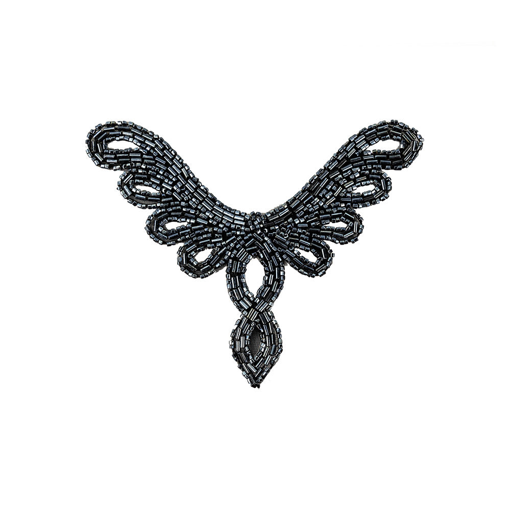 Vintage Gunmetal Bugle and Chop Beaded Abstract Applique - 4.25" x 5.5" Vintage Gunmetal Bugle and Chop Beaded Abstract Applique - 4.25" x 5.5"