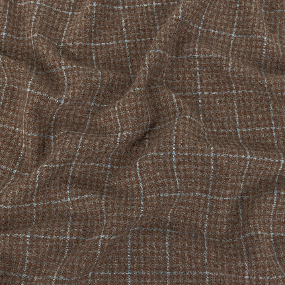 Italian Beige and Blue Plaid Super 100 Wool and Cashmere Suiting Italian Beige and Blue Plaid Super 100 Wool and Cashmere Suiting