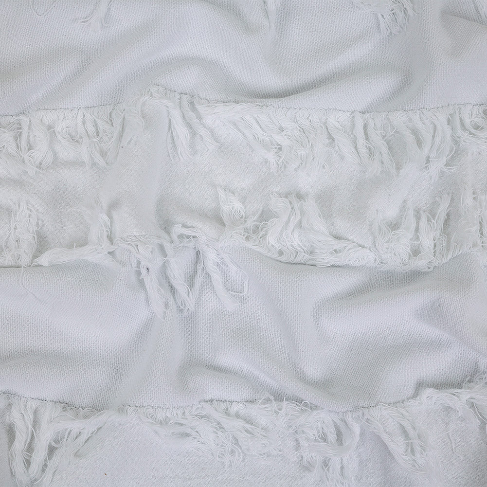 Italian White Cotton Canvas with Fringe Stripes Italian White Cotton Canvas with Fringe Stripes