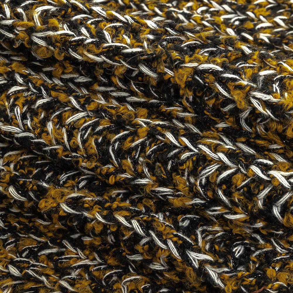 Mustard Gold, Black and Sugar Swizzle Chunky Sweater Knit with Metallic Silver Shimmer Folded Mustard Gold, Black and Sugar Swizzle Chunky Sweater Knit with Metallic Silver Shimmer Folded