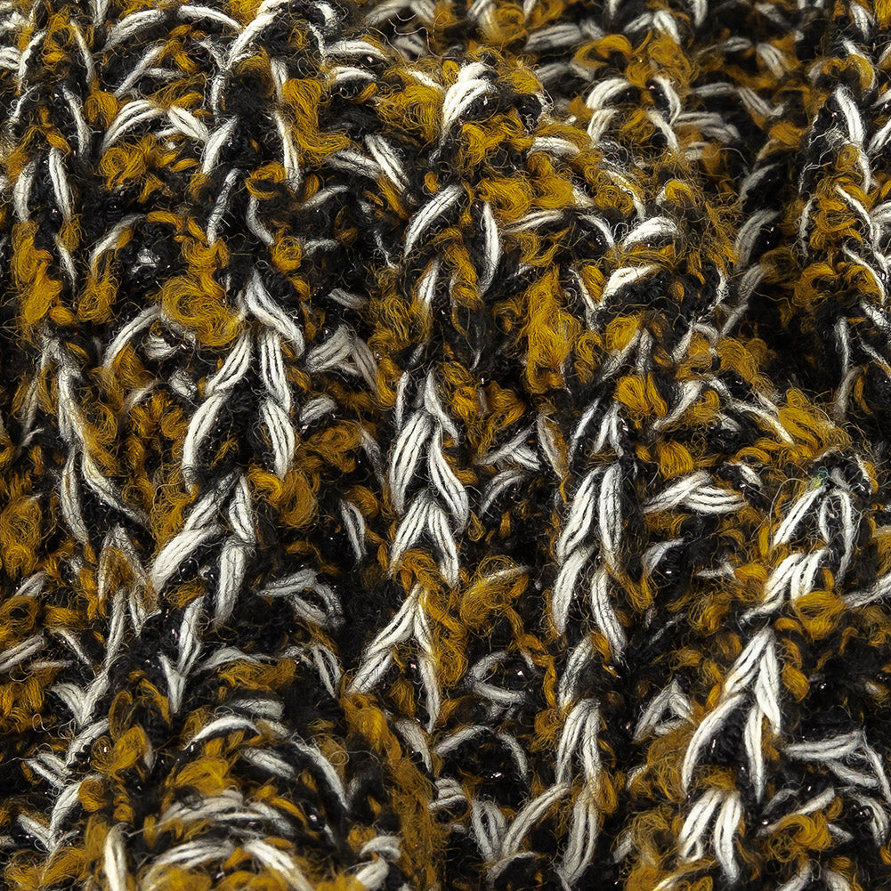 Mustard Gold, Black and Sugar Swizzle Chunky Sweater Knit with Metallic Silver Shimmer Detail Mustard Gold, Black and Sugar Swizzle Chunky Sweater Knit with Metallic Silver Shimmer Detail